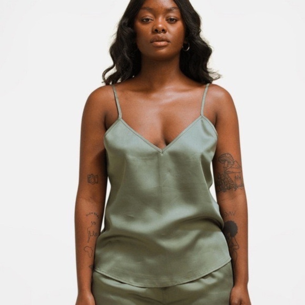 Ettitude Bamboo NEW Sateen‎ Soft Silky Camisole PJ Top Moss/Olive Size XL